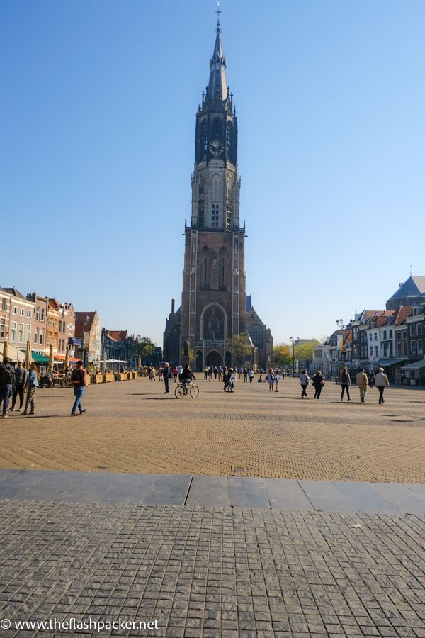 tall curch steeple seen during day trip to delft