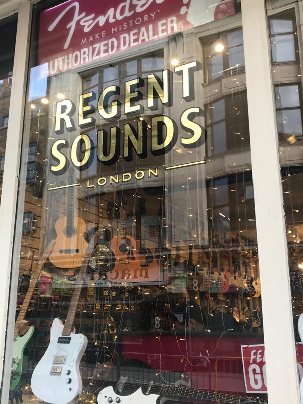 guitars in shop window in london