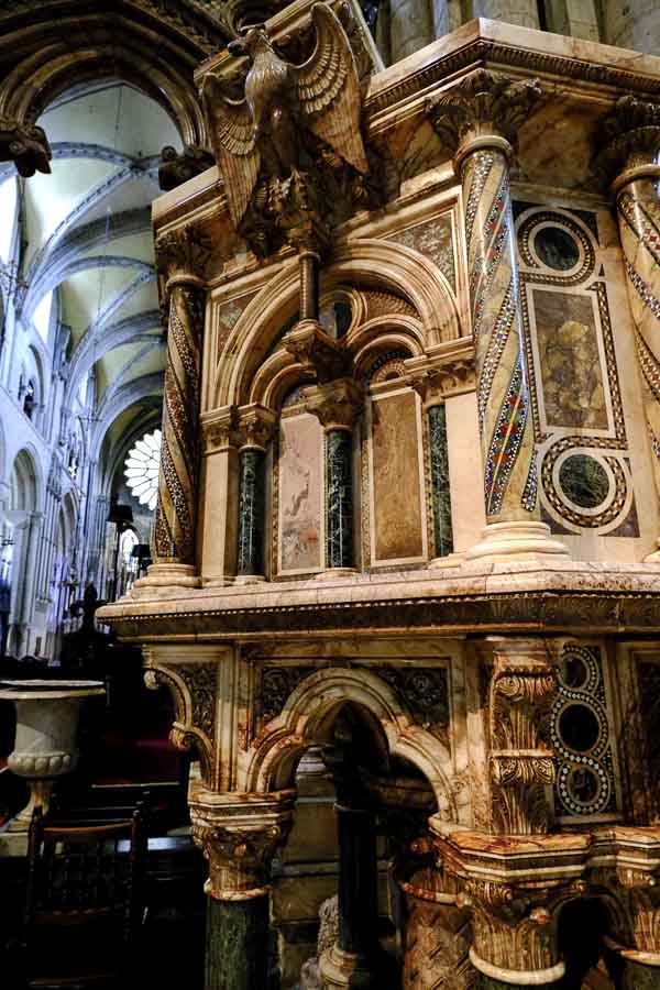 carved coloured marble pulpit in durham cathedral