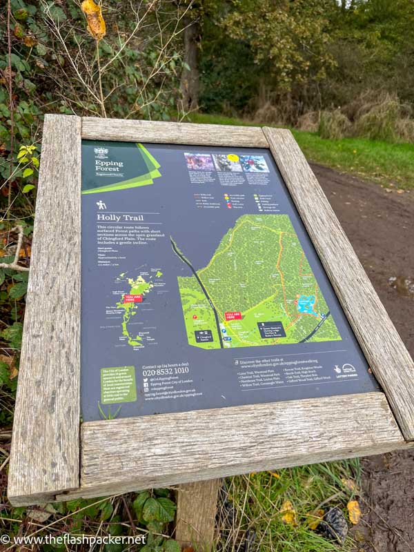 map of an epping forest walking trail on a board