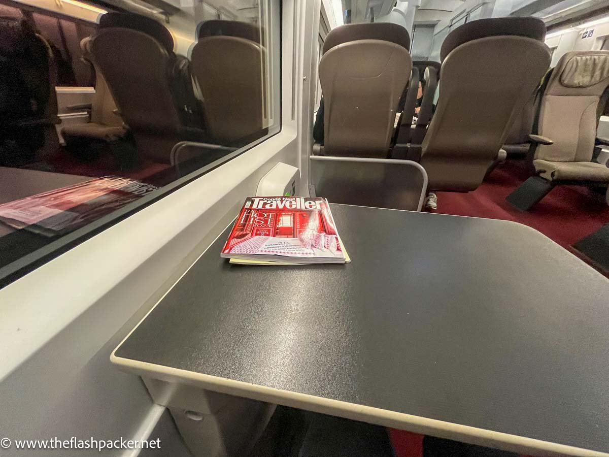 table and seats in a eurostar standard premier carriage