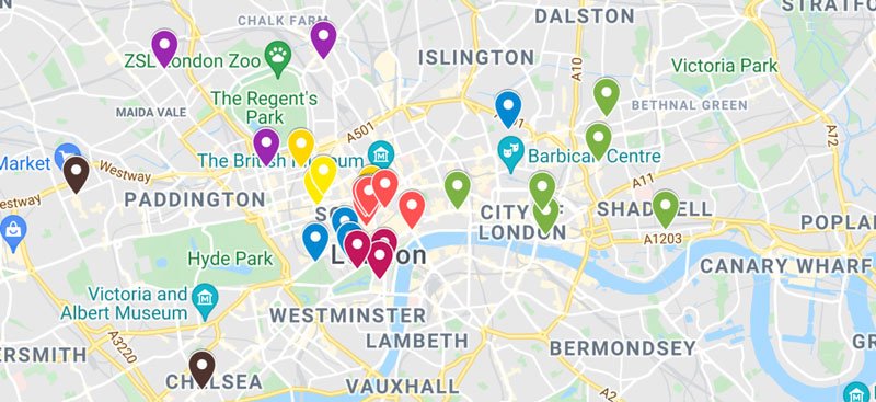 map of famous streets in london