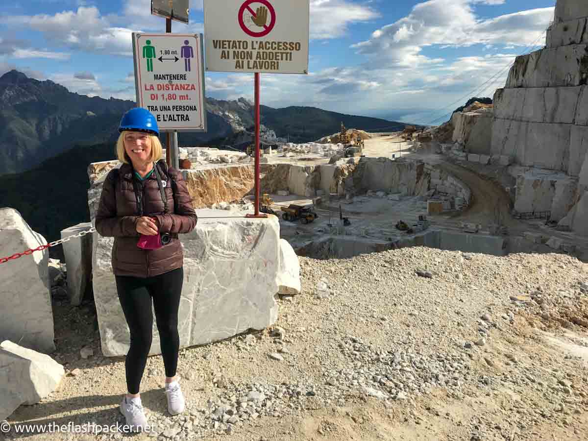 woman on visit to carrara marble quarries