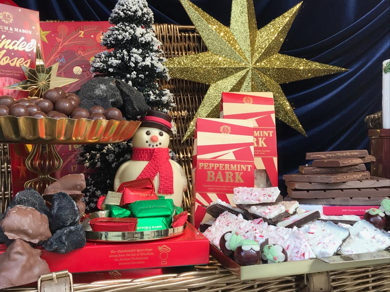 Christmas display of chocolates in shop window