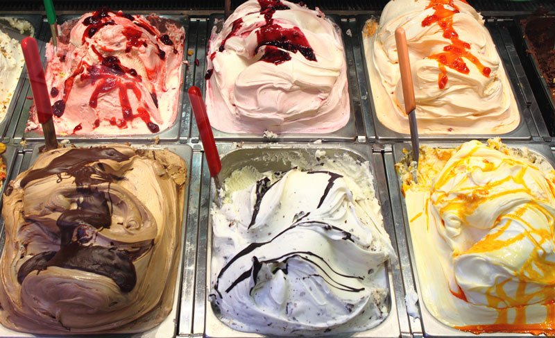 tray of different ice creams which are famous italian things