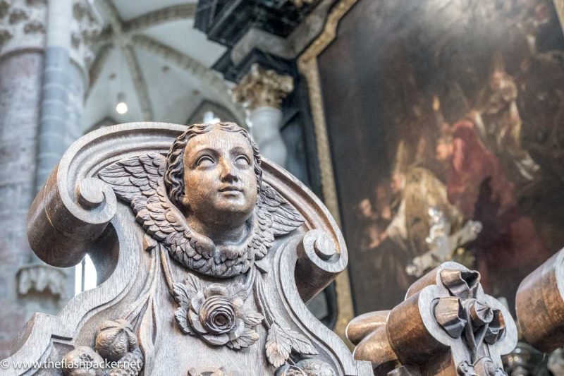 wooden carving of cherub in church