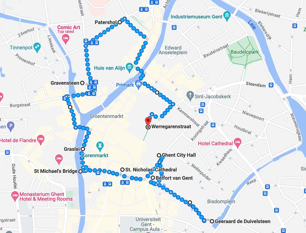 map of the best things to see in ghent in one day