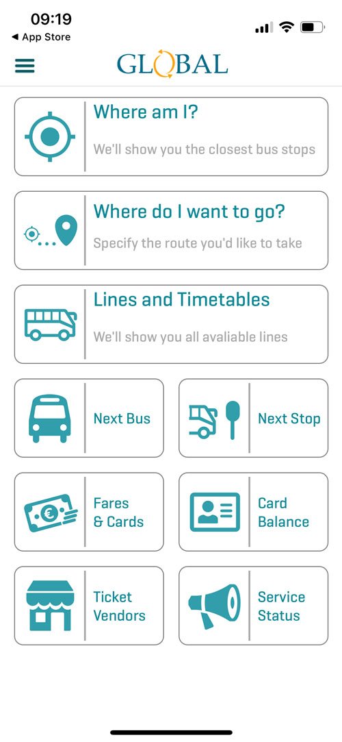 screenshot from global bus app