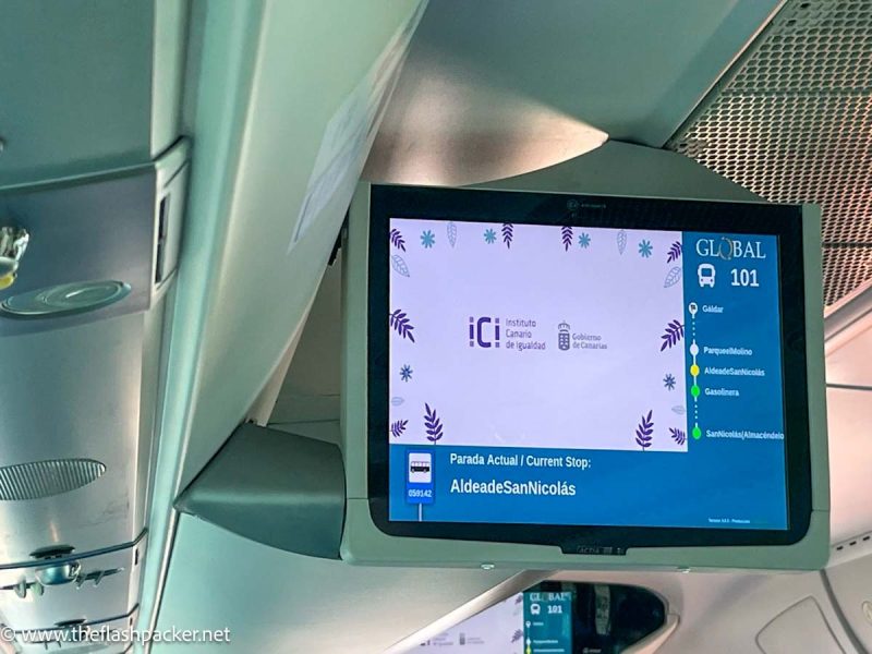 tv screen on bus with route indicator