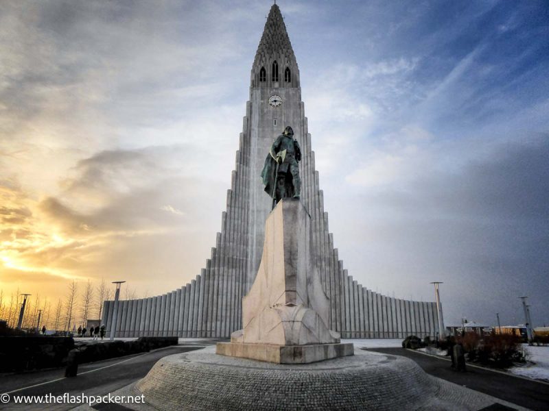 modern chech front in reykjavik against setting sun