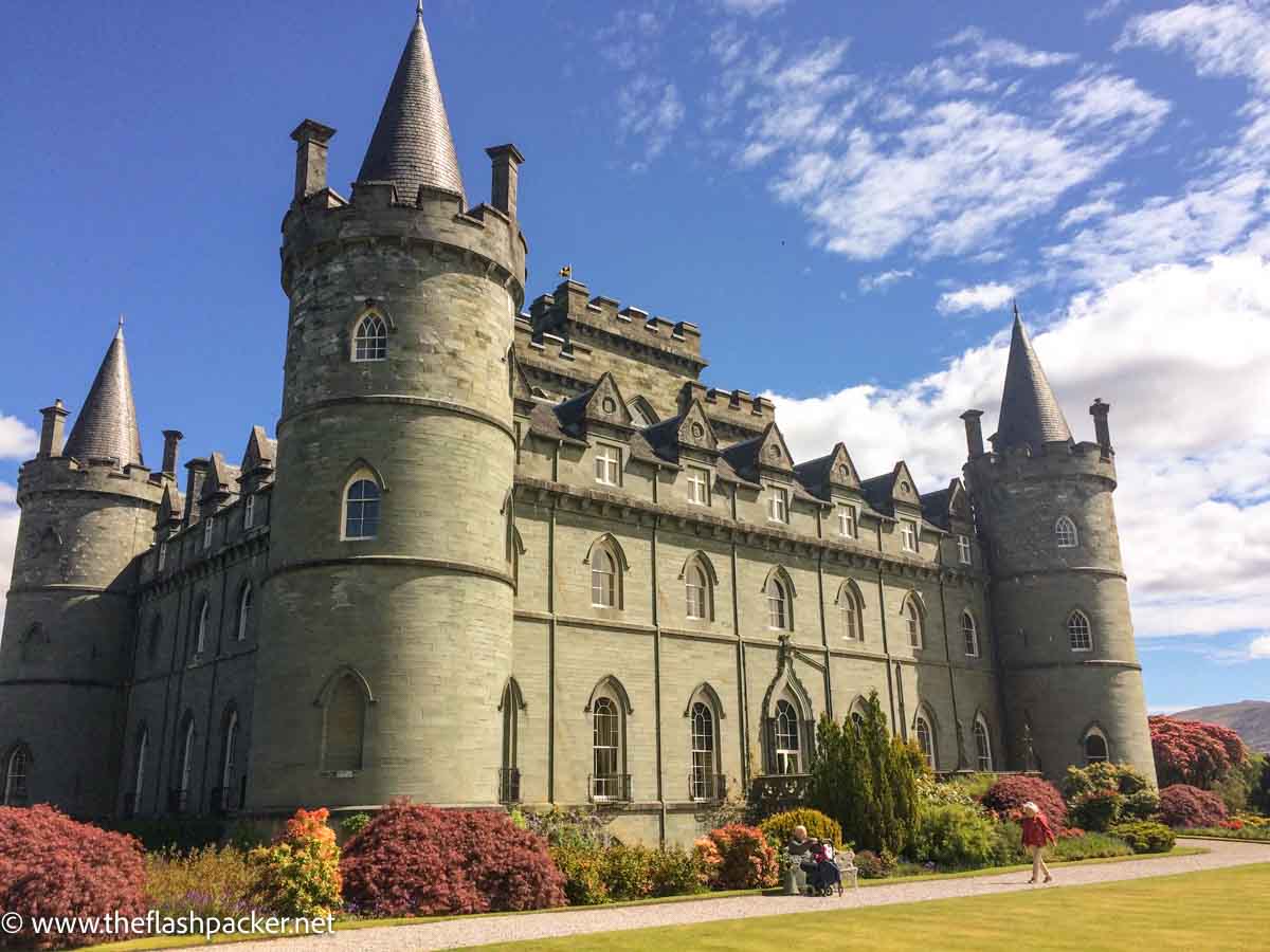 turreted exterior of inveraray castle in scotland