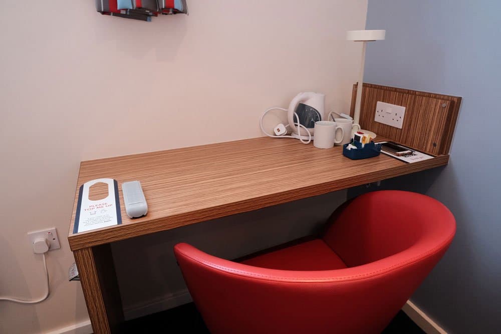 desk with red chair