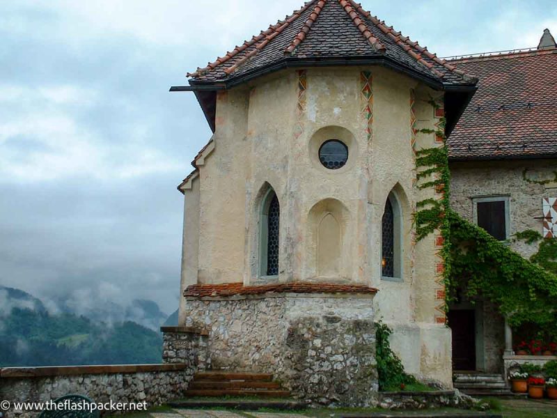 turret of ancient castle in bled slovenia