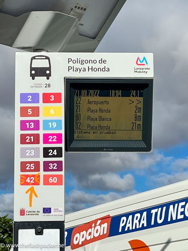 sign at bus stop in lanzarote spain showing the departures of the next buses