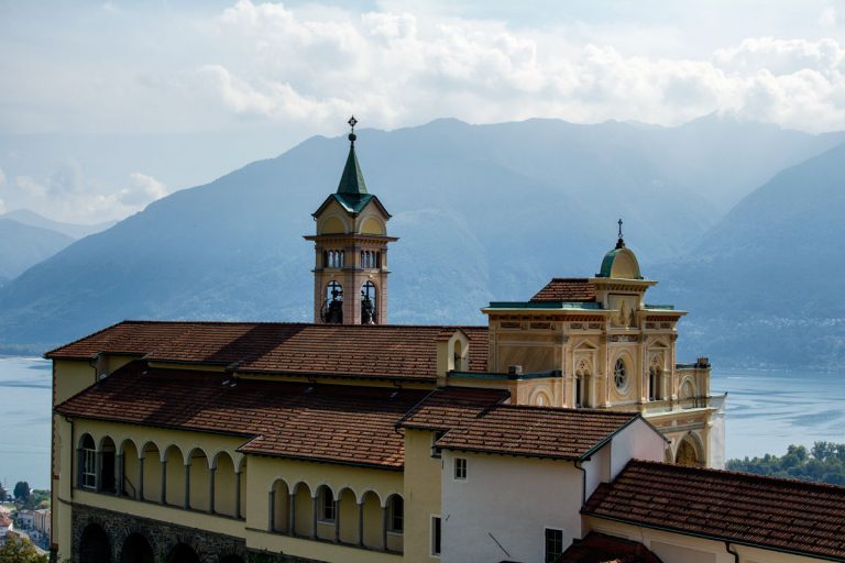 church overlooking lake and mountains seen during 4 days in locarno