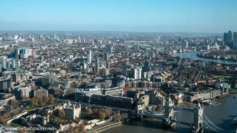 panoramic view of landmarks, bridges and river thames from the shard