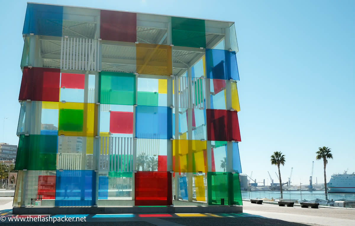 coloured glass of cube skylight of pompidou centre which is one of the best things to see in malaga in 2 days