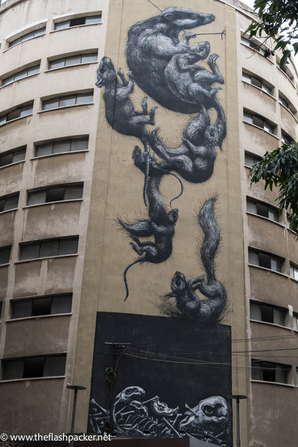 street art on side of building of rat-like creatures