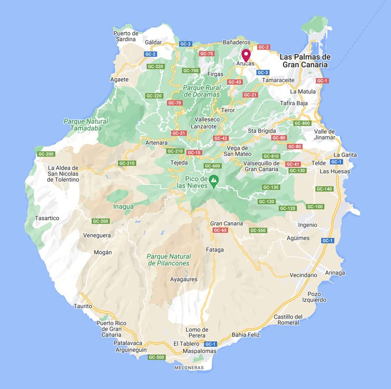 map showing location of arucas in gran canaria