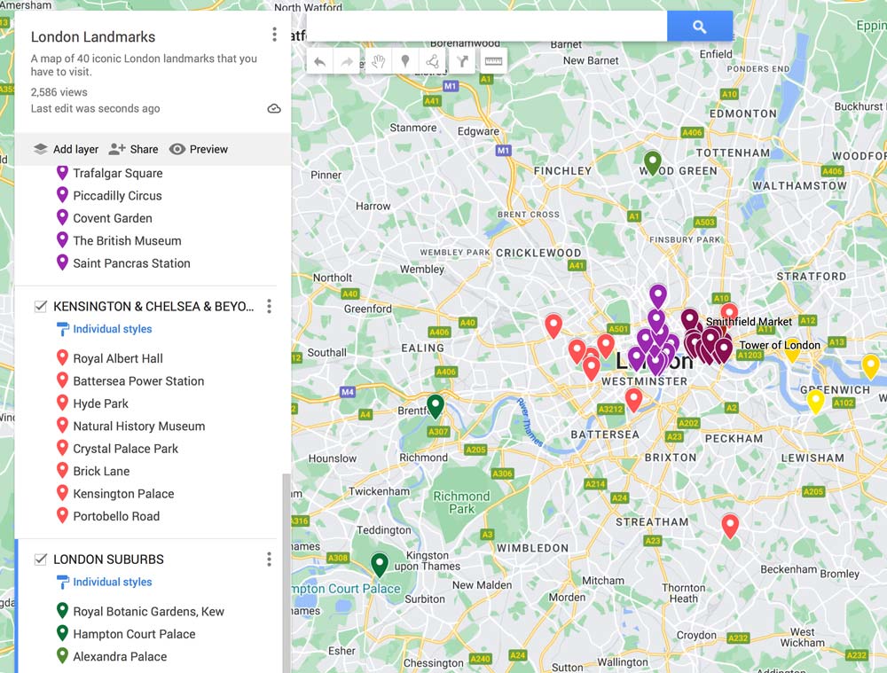 a map showing where are famous london landmarks