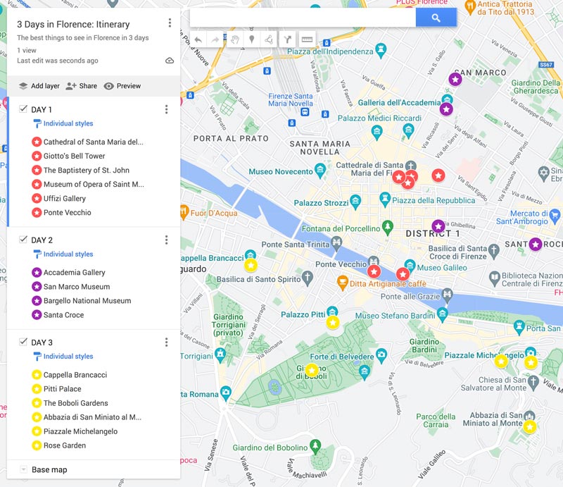 map showing the best things to see in 3 days in florence itinerary