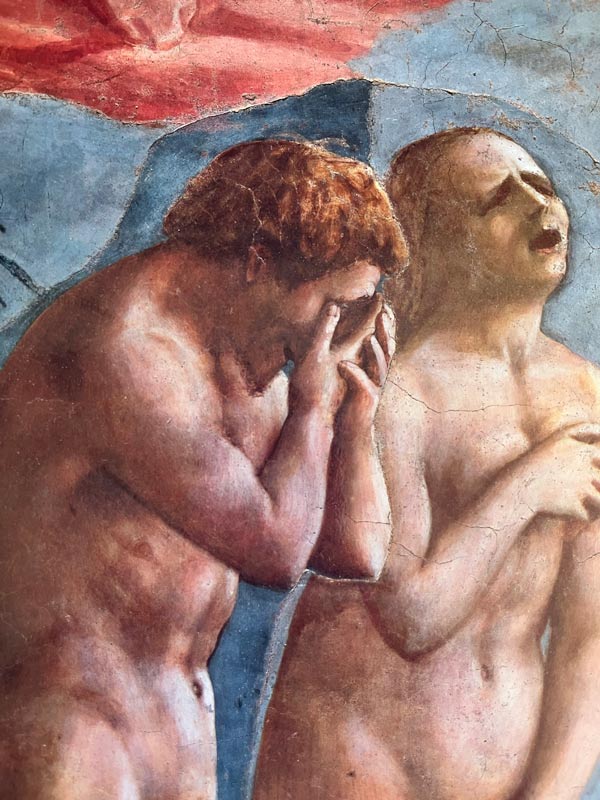 painting of an anguished adam and eve by masaccio