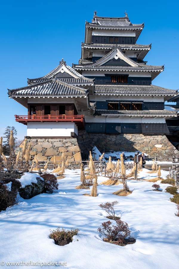 matsumoto castle in a snowy landscape