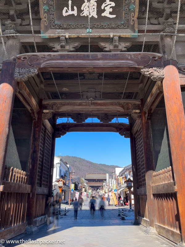 monumental gate to temple complex of zenkoji in nagano city japan