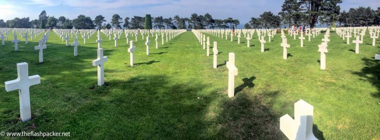 row of white crosses at normandy-american-cemetery that you can see when you visit omaha beach