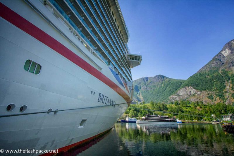 p and o cruise ship docked in a port in norway