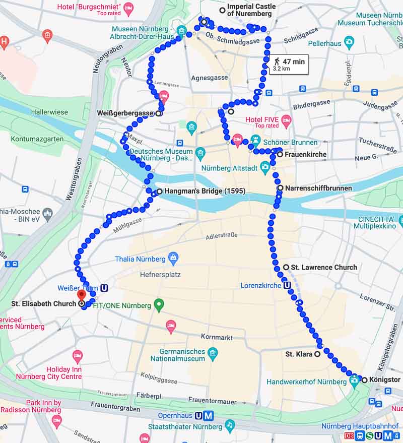 map showing the best places to see in nuremberg in one day