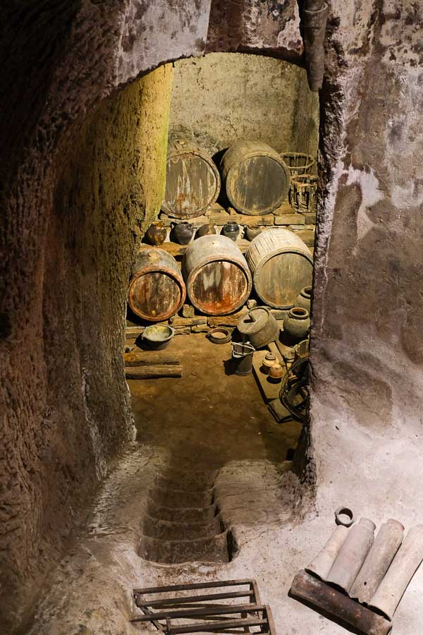 cave with wine barrels