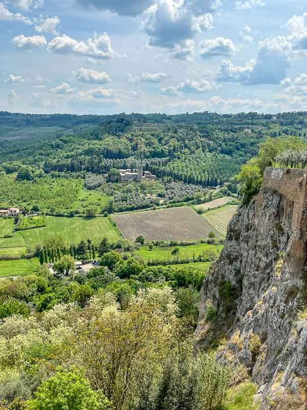 edge of cliff and view of beautiful rolling countryside