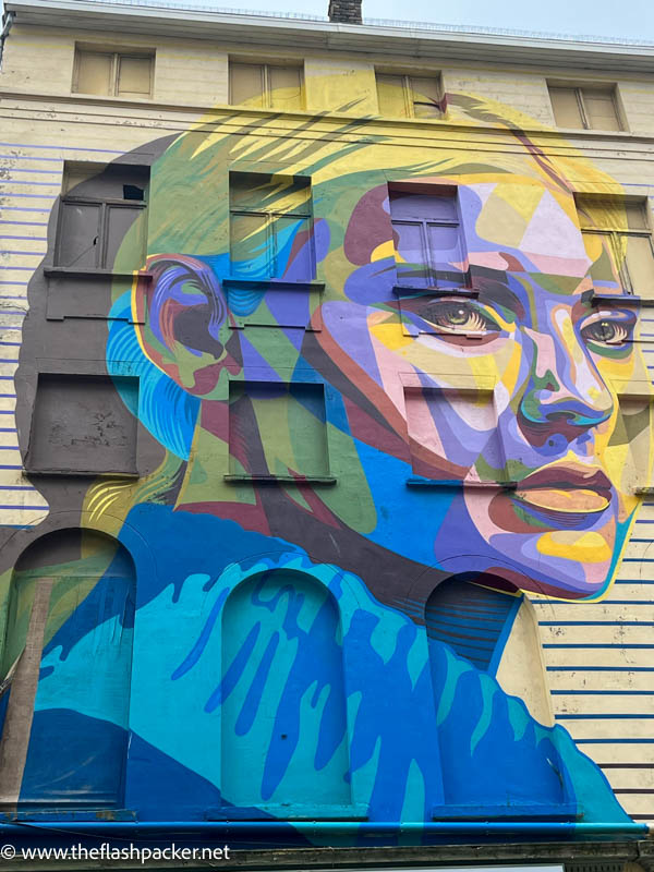 massive wall mural of a woman's face