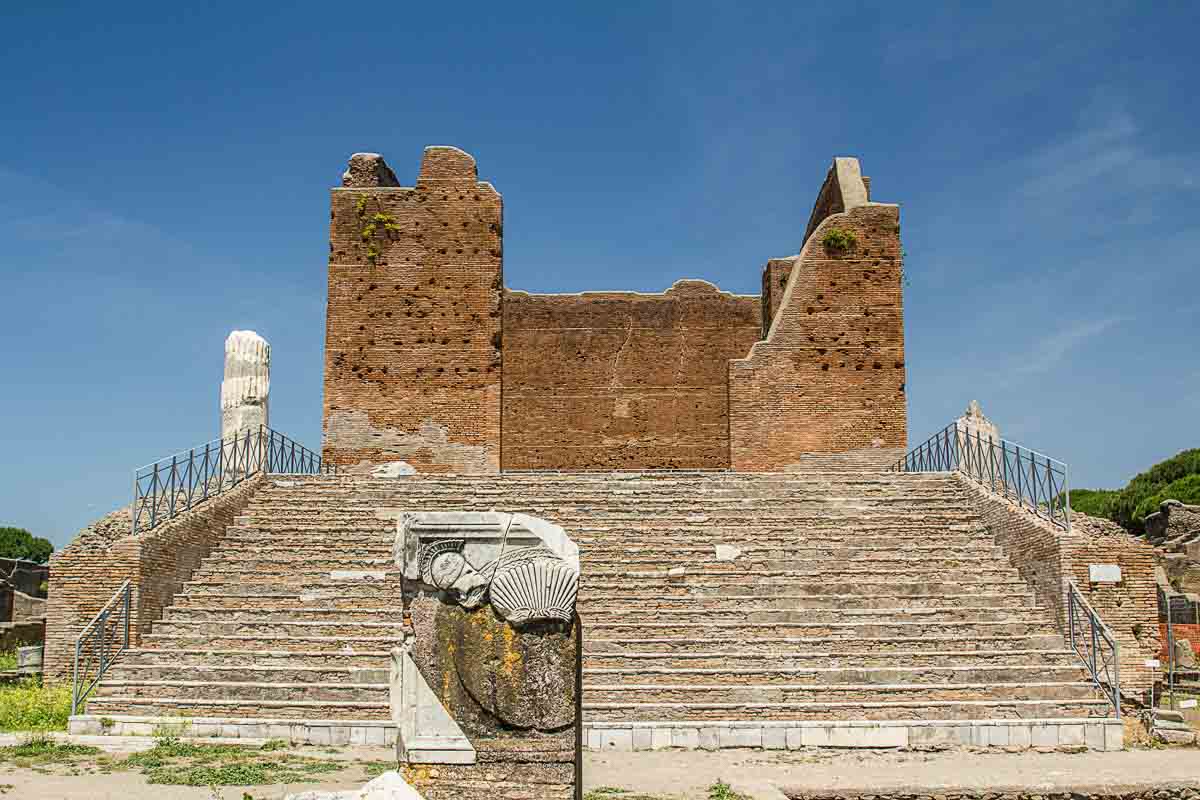 set of steps leading to wall of ancient roman building at ostia antica near rome