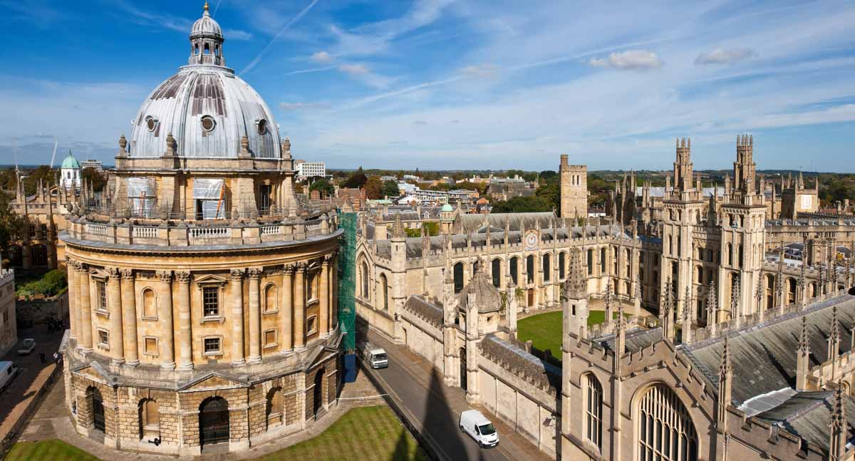 aerial view of spires and domes of oxford university