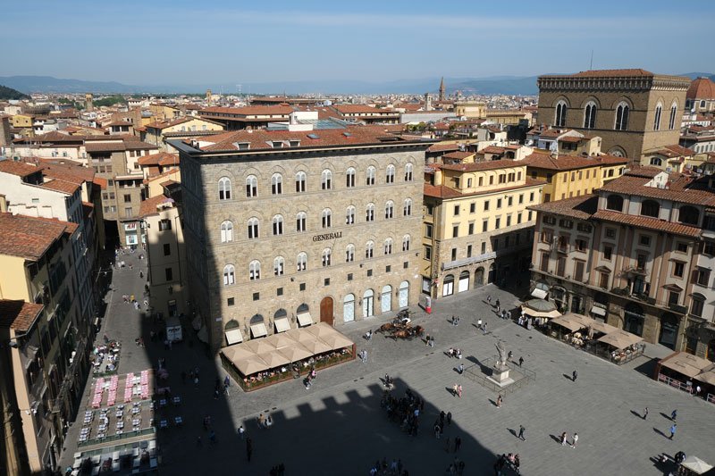 panoramic view of immense piazza dell signoria in florence