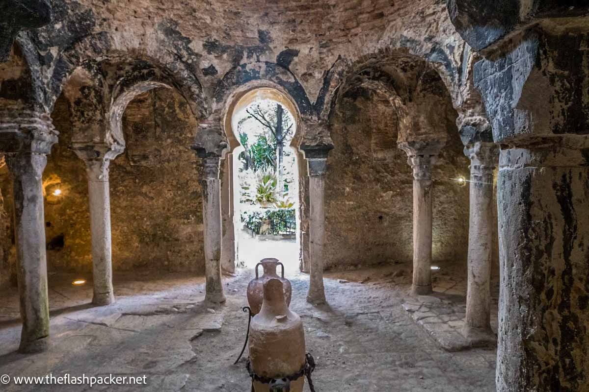 old circular room with stone columns in Arab Baths in Palma de Mallorca