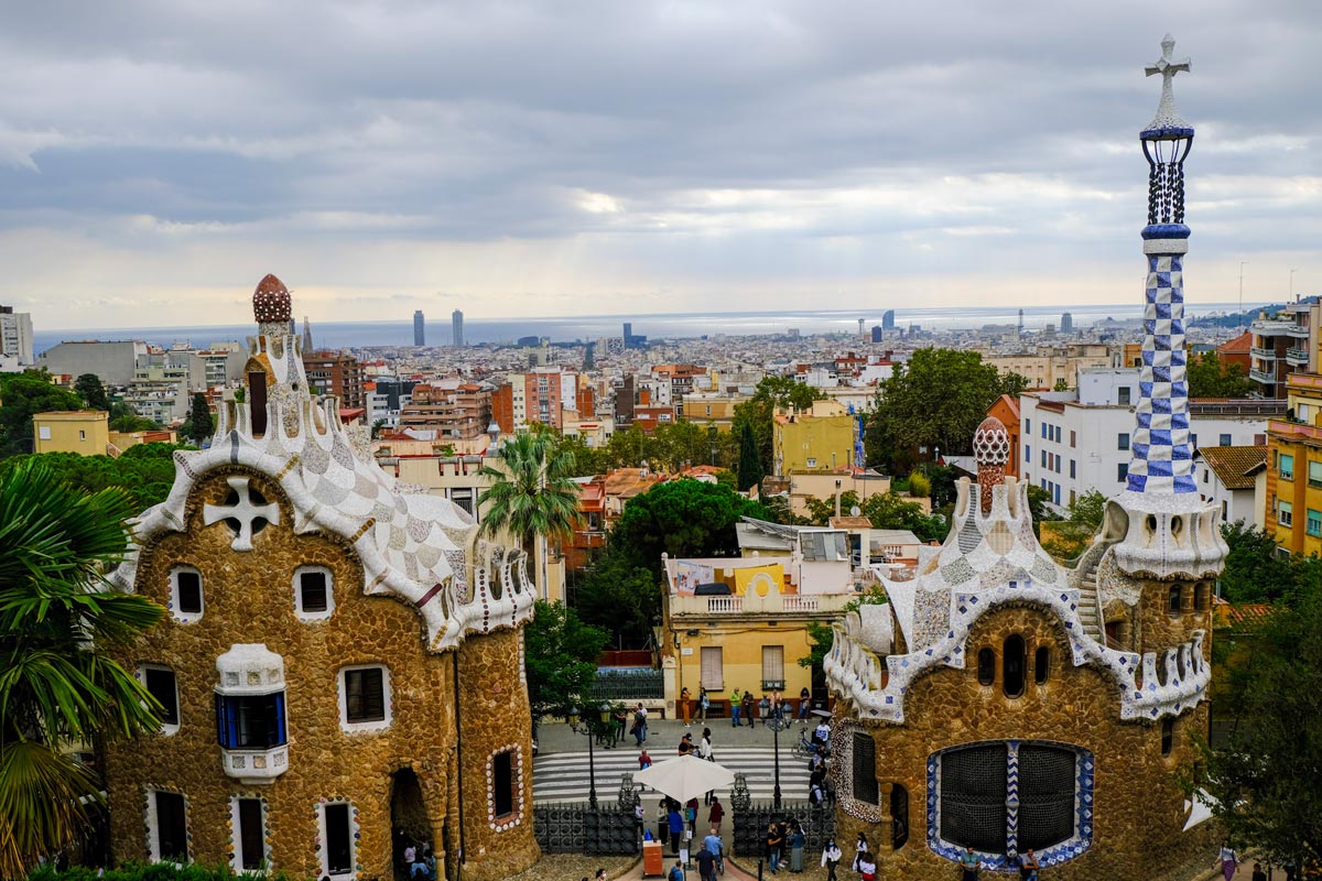 view of barcelona with fantastic gaudi buildings in foreground