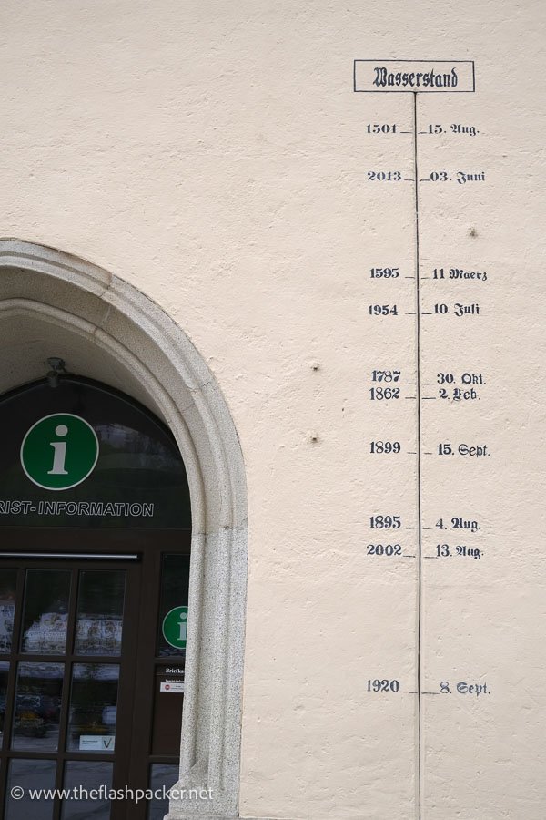 flood marker along a wall in passau germany
