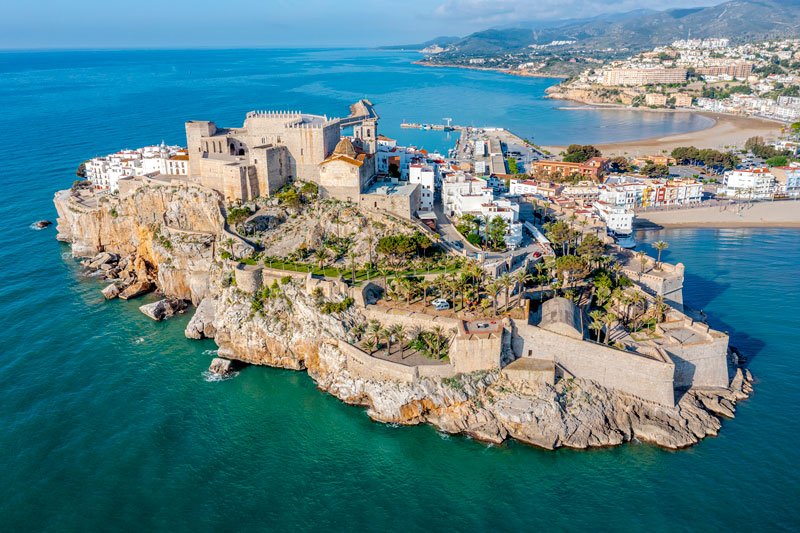 aerial view of peniscola in spain situsted on a rocky promontory