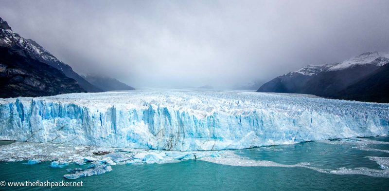 edge of glacier field in glacial water in peritio moreno glacier Argentina