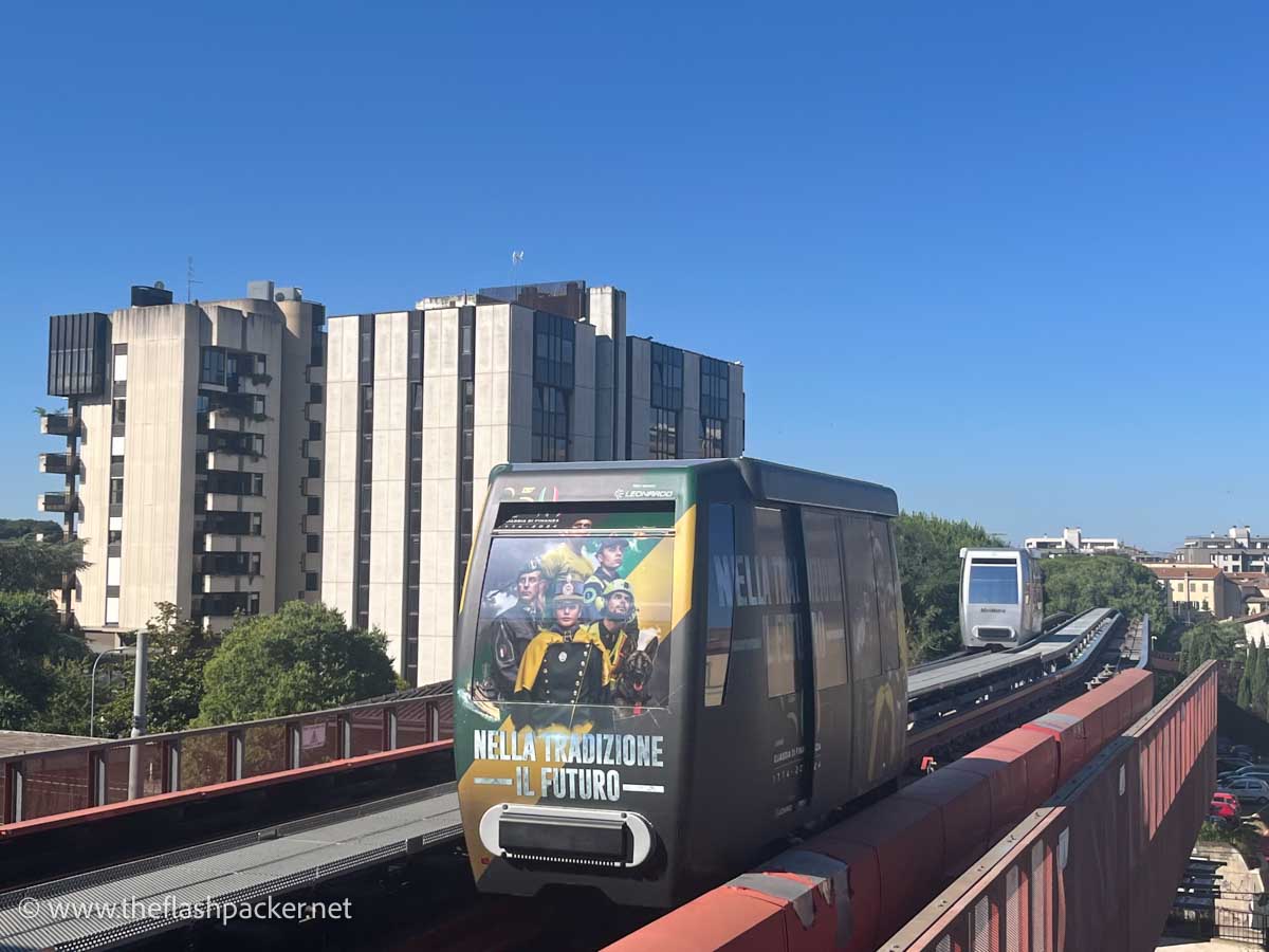 2 driverless rail carriages on an elevated line in perugia italy