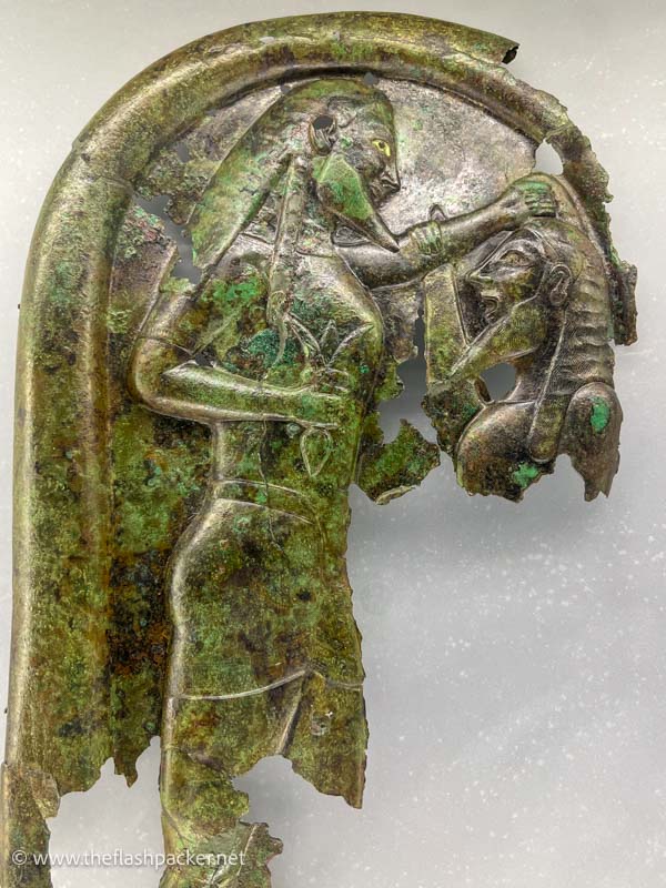 small bronze carving of an etruscan warrior