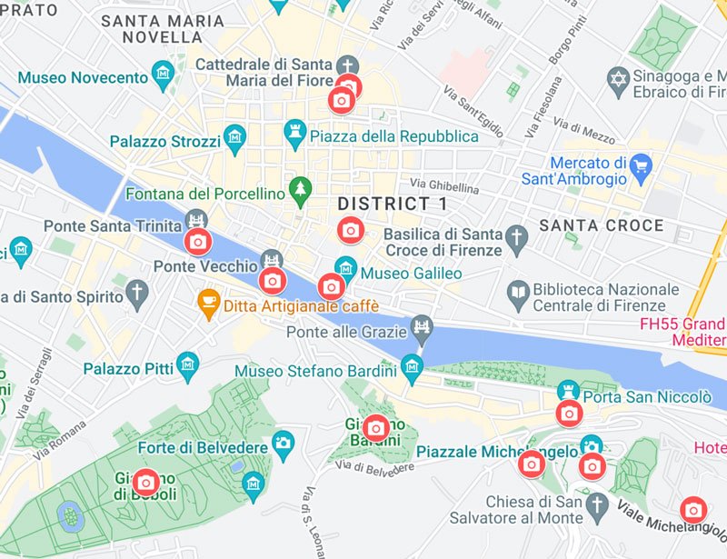 map showing the best places for photographing florence