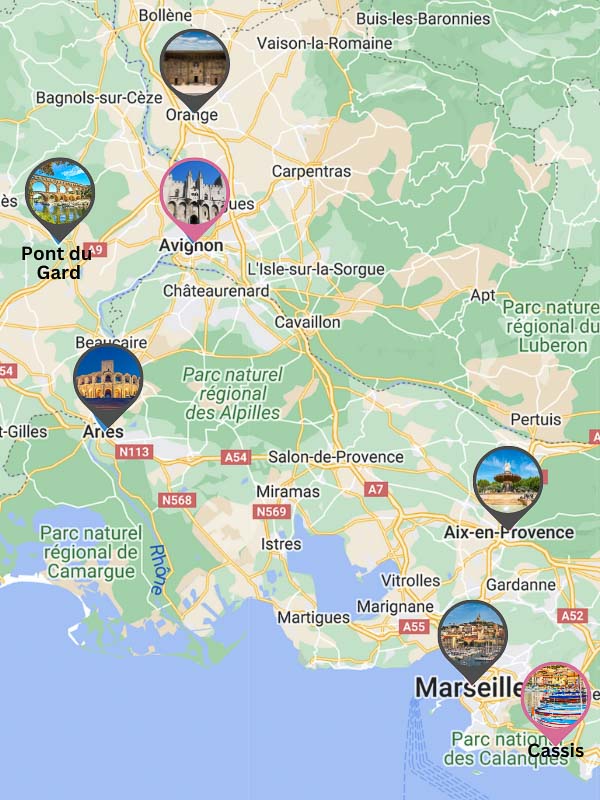 map of places on a 1 week provence itinerary