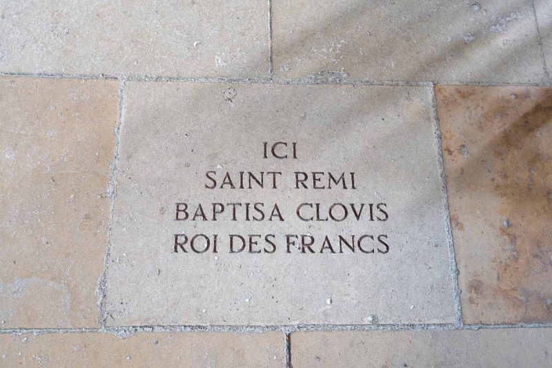 memorial plaque in floor of reims cathedral