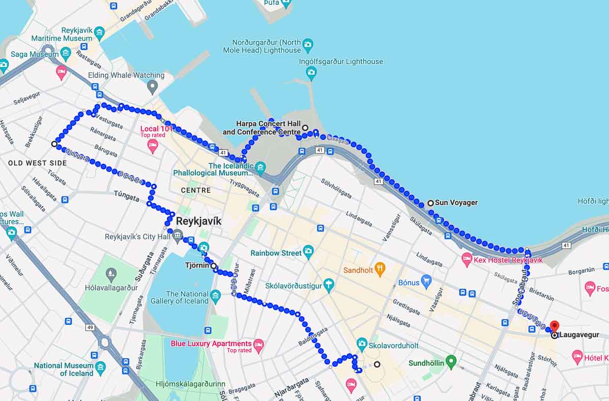 reykjavik walking tour map