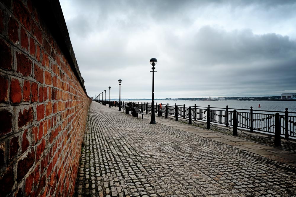 cobble stone river front promenade in liverpool