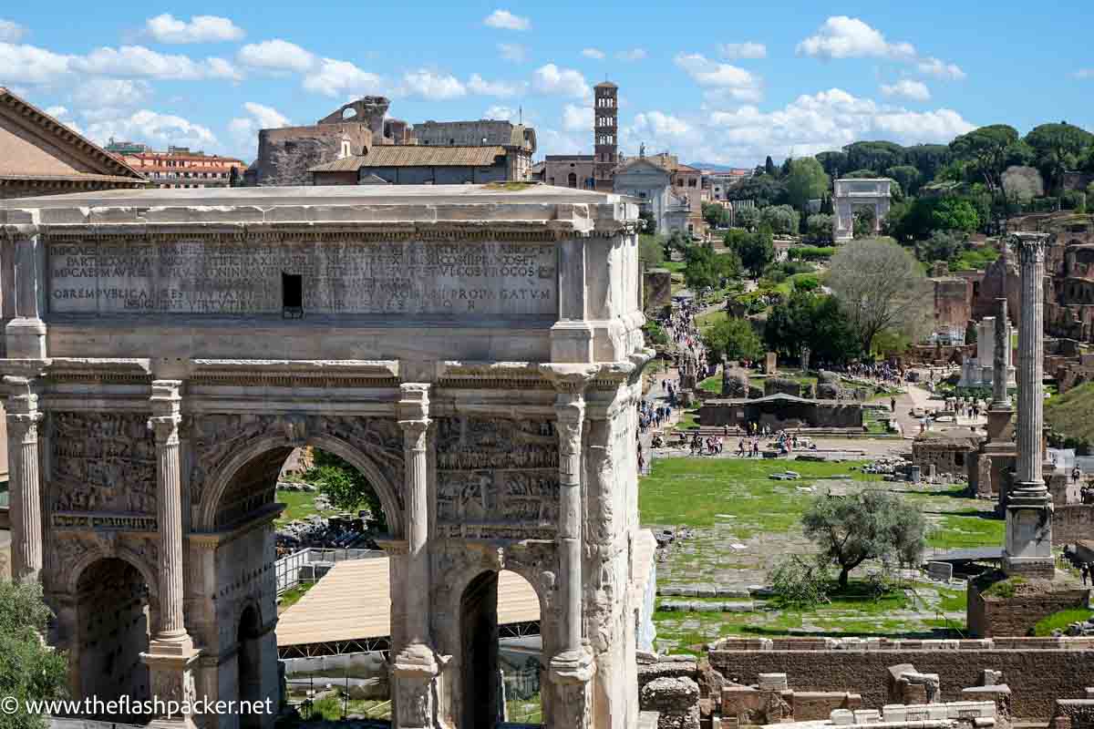 pillars and stones of the roman forum ruins in rome italy